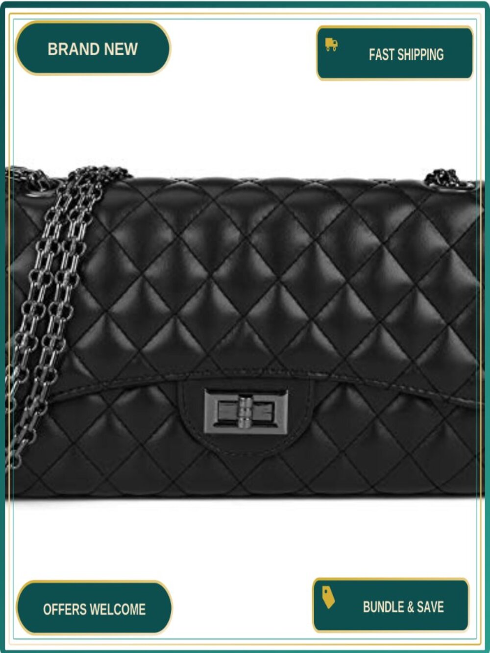 Quilted Crossbody Purse Adjustable Chain Strap Shoulder Bag for Women